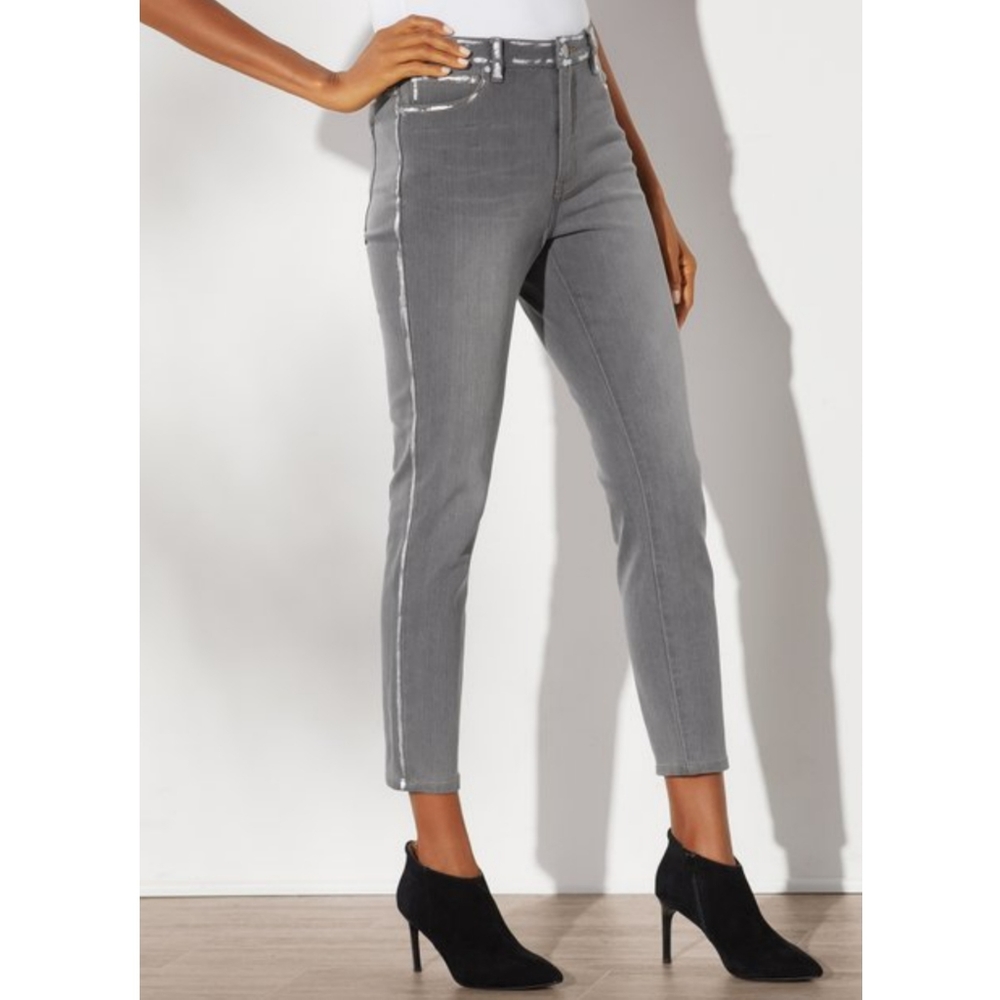 Soft Surroundings High Rise Foil Gray Skinny Jeans